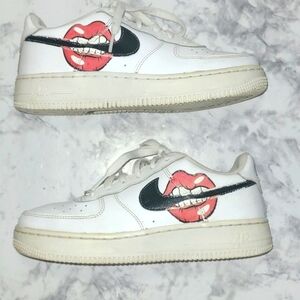 Custom Nike Airforce 1s lips teeth biting Swoosh Sneaker Shoe White Leather 6.5